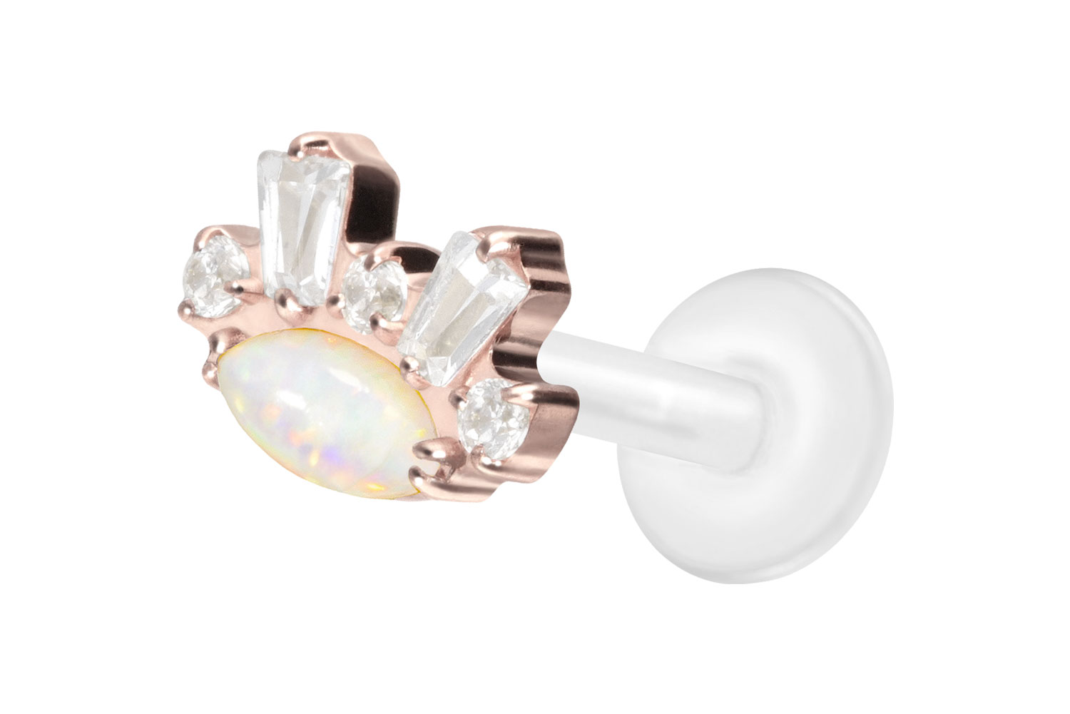PTFE Labret Piercing mit Innengewinde + Titan-Aufsatz SYNTHETISCHER OPAL+ KRISTALLE